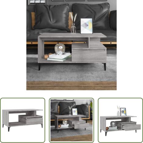 vidaXL Tavolino in legno multistrato -  Tavolino da Salotto Grigio Sonoma 90x49x45 cm Legno Multistrato