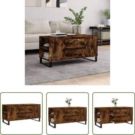 vidaXL Tavolino in legno multistrato -  Tavolino da Salotto Rovere Fumo 102x44,5x50cm Legno Multistrato