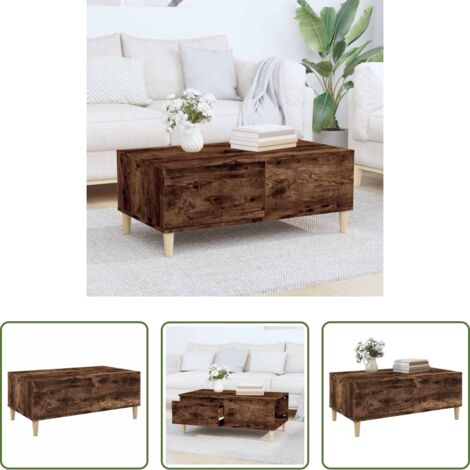 vidaXL Tavolino in legno multistrato -  Tavolino da Salotto Rovere Fumo 90x50x36,5 cm Legno Multistrato