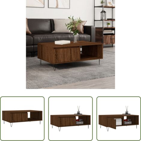 vidaXL Tavolino in legno multistrato -  Tavolino da Salotto Rovere Marrone 90x60x35cm Legno Multistrato