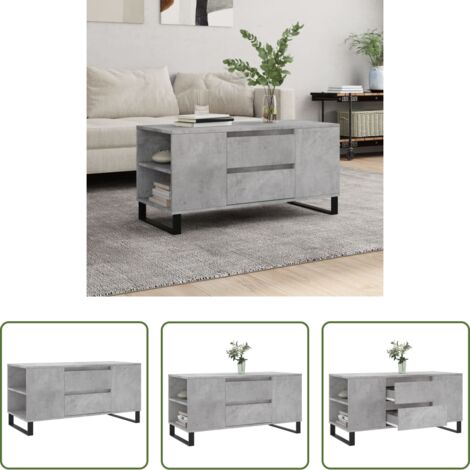 vidaXL Tavolino in legno multistrato -  Tavolino Salotto Grigio Cemento 102x44,5x50cm Legno Multistrato