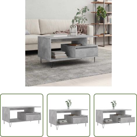 vidaXL Tavolino in legno multistrato -  Tavolino Salotto Grigio Cemento 90x49x45 cm Legno Multistrato