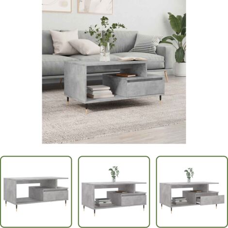 vidaXL Tavolino in legno multistrato -  Tavolino Salotto Grigio Cemento 90x49x45 cm Legno Multistrato