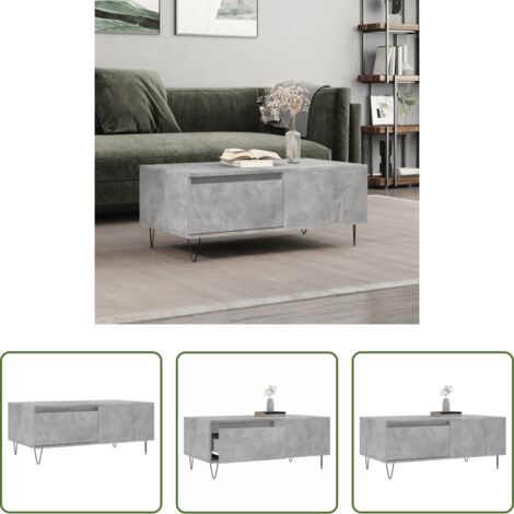 vidaXL Tavolino in legno multistrato -  Tavolino Salotto Grigio Cemento 90x50x36,5 cm Legno Multistrato