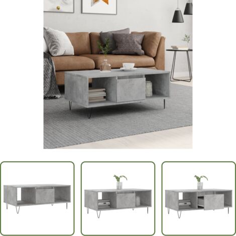 vidaXL Tavolino in legno multistrato -  Tavolino Salotto Grigio Cemento 90x50x36,5 cm Legno Multistrato