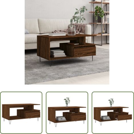 vidaXL Tavolino in legno multistrato -  Tavolino Salotto Rovere Marrone 90x49x45 cm Legno Multistrato