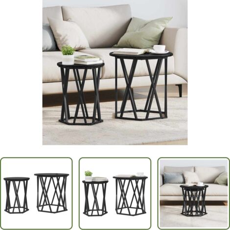 vidaXL Tavolino in legno - Tavolino da salotto 2 pcs Rovere Nero
