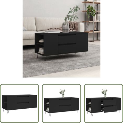 vidaXL Tavolino in legno -  Tavolino da Salotto Nero 102x44,5x50 cm in Legno Multistrato
