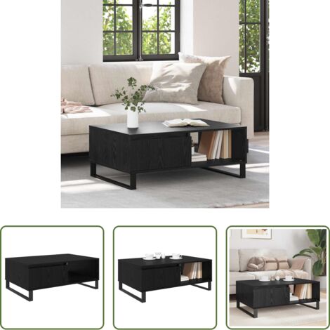 vidaXL Tavolino in legno -  Tavolino da salotto Rovere Nero 90 x 60 x 35 cm