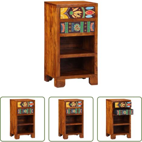 vidaXL Tavolino in legno -  Tavolino Floreale con cassetto Marrone 40 x 35 x 75 cm