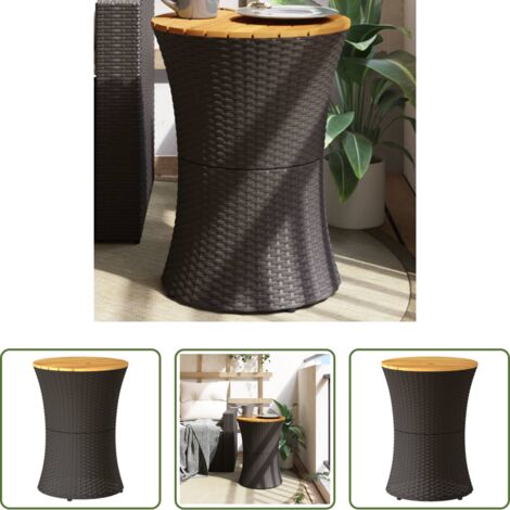 vidaXL Tavolino in legno -  Tavolino Giardino Forma Tamburo Nero Polyrattan Legno Massello