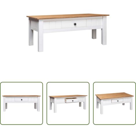 vidaXL Tavolino in legno -  Tavolino Salotto Bianco 100x60x43,5cm Pino Massello Panama Range
