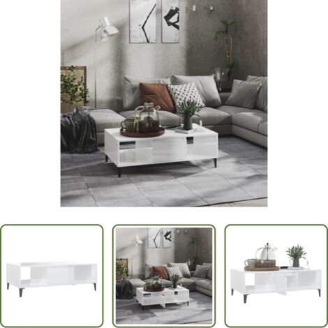 vidaXL Tavolino in legno -  Tavolino Salotto Bianco Lucido 103,5x60x35 cm Legno Multistrato