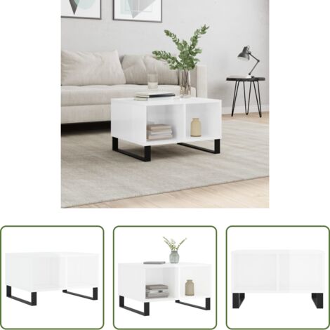 vidaXL Tavolino in Legno -  Tavolino Salotto Bianco Lucido 60x50x36,5 cm Legno Multistrato