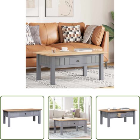 vidaXL Tavolino in legno -  Tavolino Salotto Grigio 100x60x43,5cm Pino Massello Panama Range