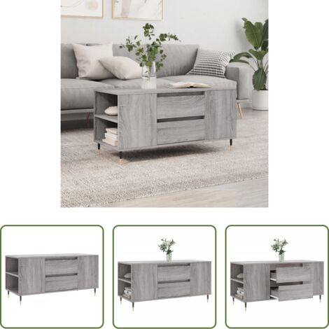 vidaXL Tavolino in legno -  Tavolino Salotto Grigio Sonoma 102x44,5x50 cm Legno Multistrato