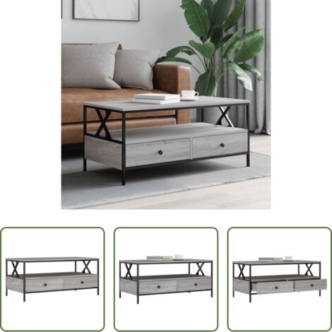vidaXL Tavolino in metallo -  Tavolino da Salotto Grigio Sonoma 100x51x45cm Legno Multistrato