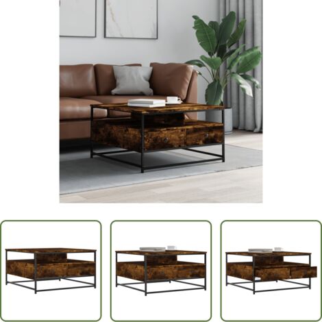 vidaXL Tavolino in metallo -  Tavolino da Salotto Rovere Fumo 80x80x45 cm Legno Multistrato