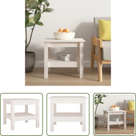 vidaXL Tavolino in pino -  Tavolino da caffè bianco 45x45x40 cm in legno massello di pino