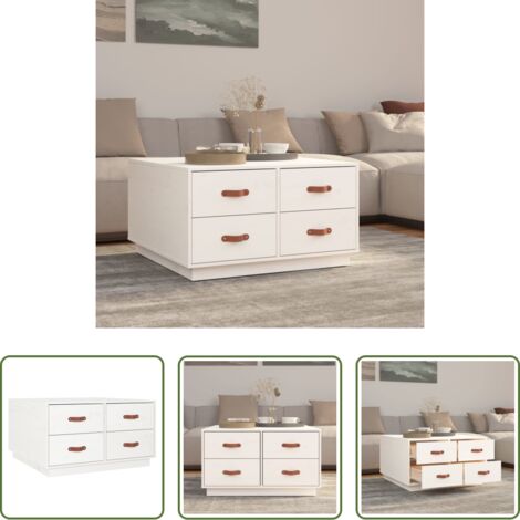 vidaXL Tavolino in pino -  Tavolino da Salotto Bianco 80x80x45 cm Legno Massello di Pino