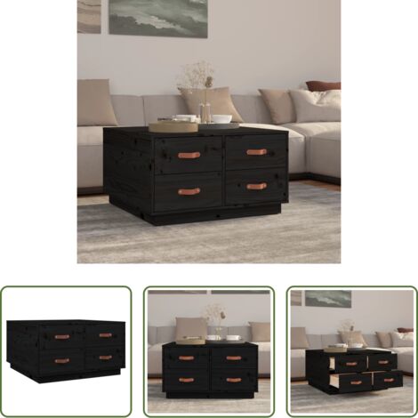vidaXL Tavolino in pino -  Tavolino da Salotto Nero 80x80x45 cm Legno Massello di Pino