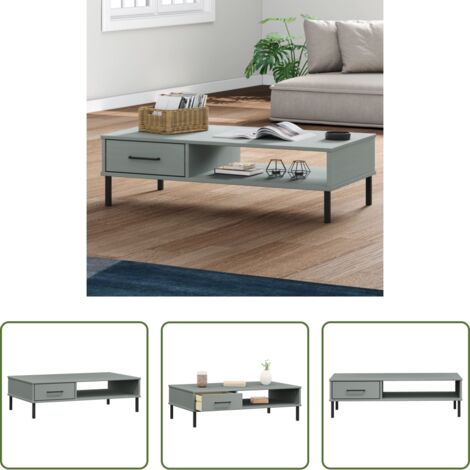 vidaXL Tavolino in pino -  Tavolino Salotto Gambe Metallo Grigio Legno Massello Pino OSLO