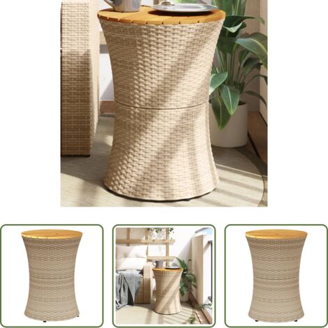 vidaXL Tavolino in rattan - Tavolino Giardino Forma Tamburo Beige Polyrattan Legno Massello
