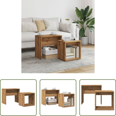 vidaXL Tavolino in truciolato -  Tavolini Impilabili 2 pz Rovere Artigianale in Truciolato