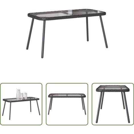 vidaXL Tavolino in vetro e rattan -  Tavolino da salotto Nero 90 x 45 x 43 cm Polyrattan e vetro