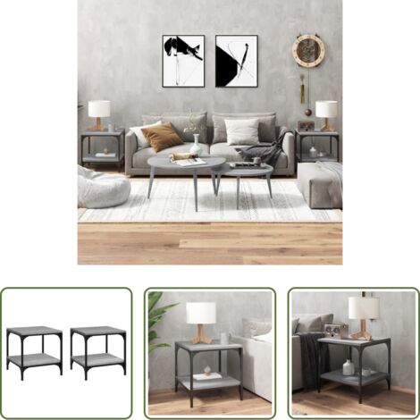 vidaXL Tavolino industriale -  Tavolini 2pz grigio sonoma 40x40x40 cm in Legno Multistrato