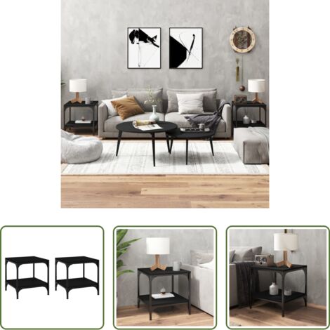 vidaXL Tavolino industriale - Tavolini 2pz Nero 40x40x40 cm in Legno Multistrato
