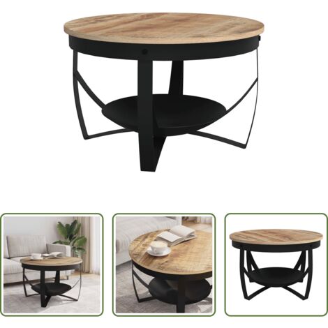 vidaXL Tavolino industriale -  Tavolino da Salotto Ø68x43cm in Legno di Mango Grezzo