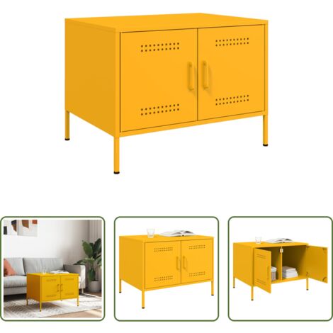 vidaXL Tavolino industriale -  Tavolino da Salotto Giallo Senape 68x50x50,5 cm in Acciaio
