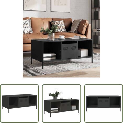 vidaXL Tavolino industriale -  Tavolino Nero 101,5x50x43,5 cm in Acciaio Laminato a Freddo