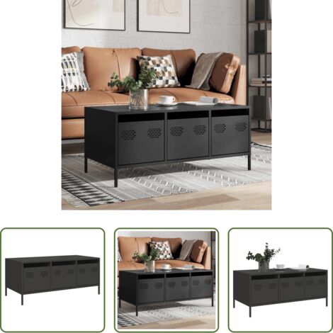 vidaXL Tavolino industriale -  Tavolino Nero 101,5x50x43,5 cm in Acciaio Laminato a Freddo