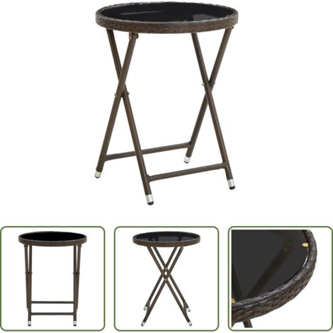 vidaXL Tavolino marrone -  Tavolino da Salotto Marrone 60 cm Polyrattan e Vetro Temperato