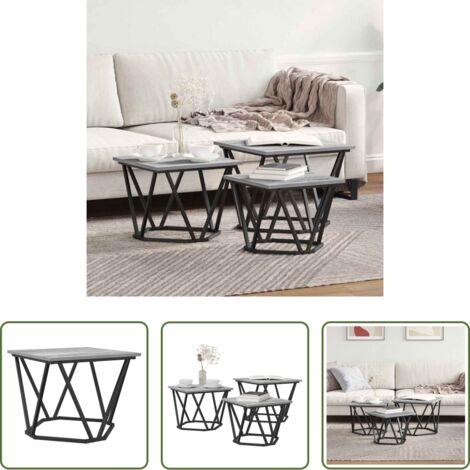 vidaXL Tavolino moderno -  Tavolino da salotto 3 pcs Grigio Sonoma