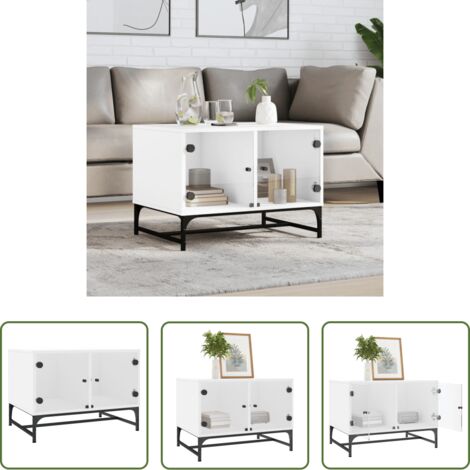 vidaXL Tavolino moderno -  Tavolino da Salotto con Ante in Vetro Bianco 68,5x50x50 cm