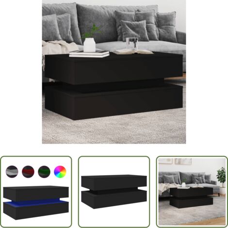 vidaXL Tavolino moderno -  Tavolino da Soggiorno con Luci LED Nero 90x50x40 cm