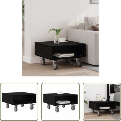 vidaXL Tavolino per camera da letto -  Tavolino con Ruote Rovere Nero 50,5 x 50 x 30 cm