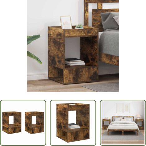vidaXL Tavolino per soggiorno -  Tavolino 2 pcs Rovere fumé 40 x 40 x 56 cm Legno multistrato