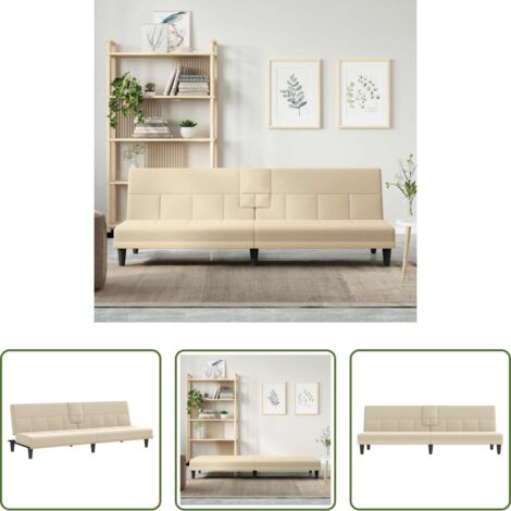 vidaXL Tavolino pieghevole -  Divano Letto con Portabicchieri in Tessuto Crema