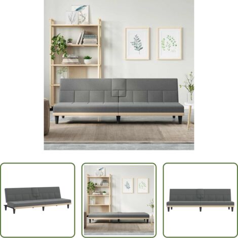 vidaXL Tavolino pieghevole -  Divano Letto con Portabicchieri in Tessuto Grigio Scuro