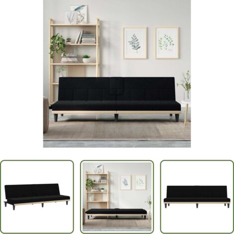 vidaXL Tavolino pieghevole -  Divano Letto con Portabicchieri in Tessuto Nero