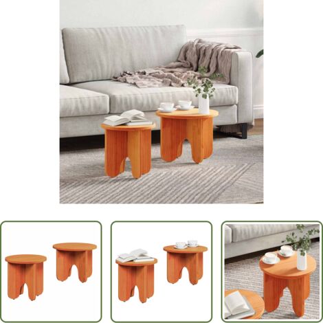 vidaXL Tavolino rotondo -  Tavolino da salotto 2 pcs Marrone cerato Legno massello di pino
