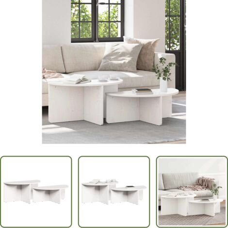 vidaXL Tavolino rustico -  Tavolino da salotto 2 pcs Bianco Legno di pino massello