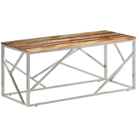 vidaXL Tavolino Salotto Argento in Acciaio Inox e Legno di Recupero