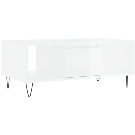 vidaXL Tavolino Salotto Bianco Lucido 90x50x36,5 cm Legno Multistrato