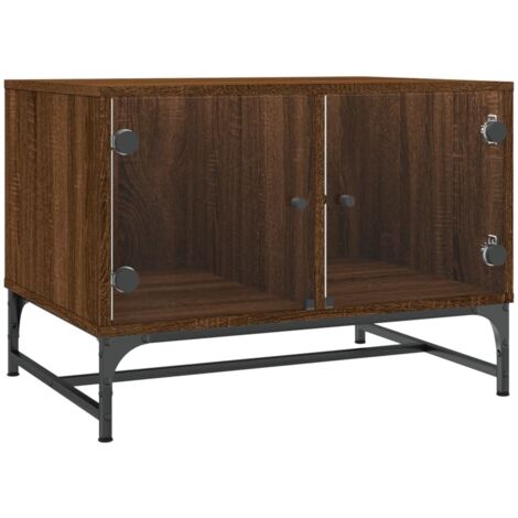 vidaXL Tavolino Salotto con Ante in Vetro Rovere Marrone 68,5x50x50cm