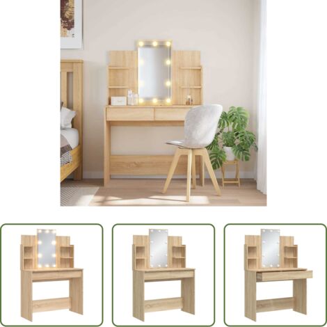vidaXL Tavolino vanità -  Toeletta con Luci LED Rovere Sonoma 96x40x142 cm
